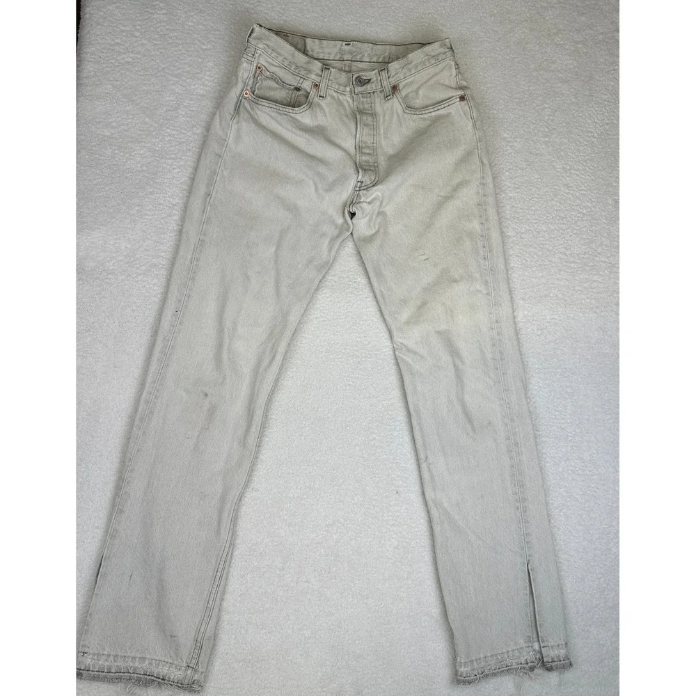 Levi's 501 Made‎ in USA Distressed Grey Wash Jeans W32 L34 Altered Raw Hem